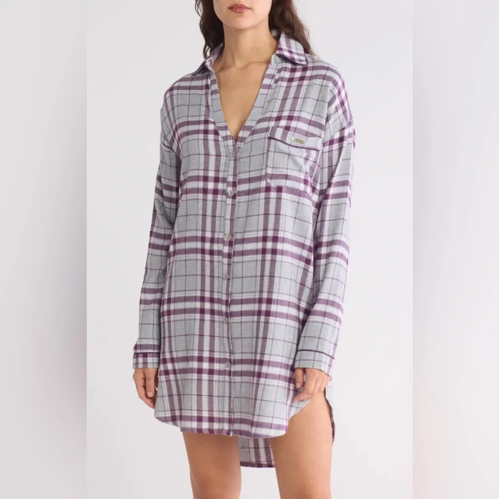 TED BAKER Flannel Night Shirt Plaid Button-Up Shirt Dress